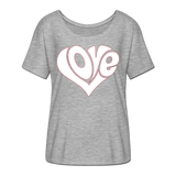 Love heart - Frauen T-Shirt mit Fledermausärmeln von Bella + Canvas - Grau meliert