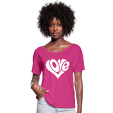 Love heart - Frauen T-Shirt mit Fledermausärmeln von Bella + Canvas - Fuchsiarot