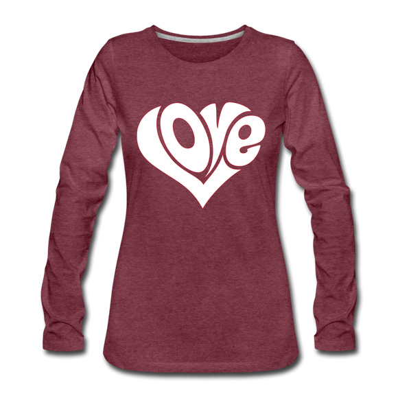 Love heart - Frauen Premium Langarmshirt - Bordeauxrot meliert