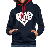 Love heart - Frauen Kontrast-Hoodie - Navy/Rot