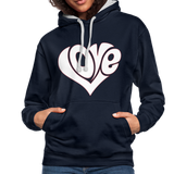 Love heart - Frauen Kontrast-Hoodie - Navy/Grau meliert