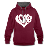 Love heart - Frauen Kontrast-Hoodie - Weinrot/Anthrazit