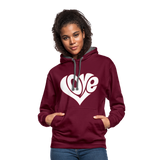 Love heart - Frauen Kontrast-Hoodie - Weinrot/Anthrazit