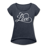 Love Fonts - Frauen T-Shirt mit gerollten Ärmeln - Navy meliert