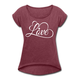 Love Fonts - Frauen T-Shirt mit gerollten Ärmeln - Bordeauxrot meliert