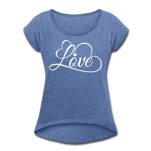 Love Fonts - Frauen T-Shirt mit gerollten Ärmeln - Denim meliert