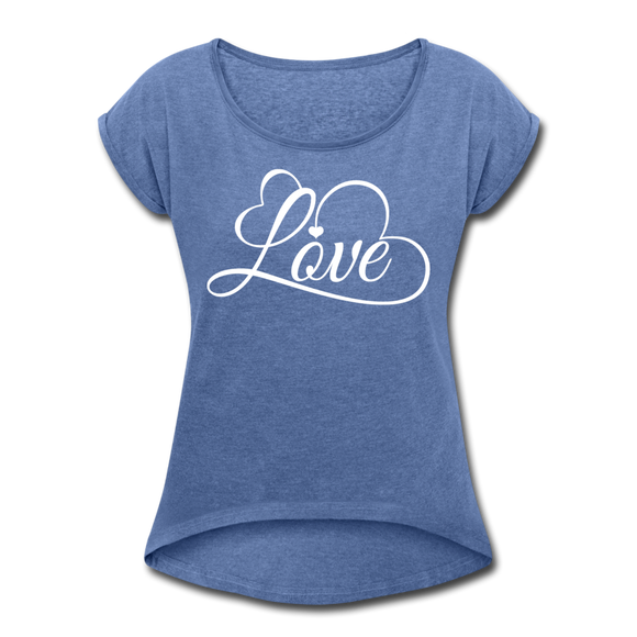 Love Fonts - Frauen T-Shirt mit gerollten Ärmeln - Denim meliert