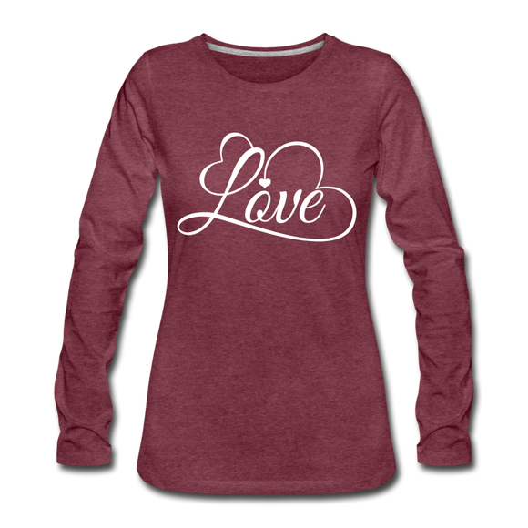 Love Fonts - Frauen Premium Langarmshirt - Bordeauxrot meliert