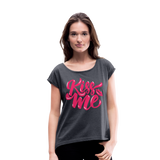 Kiss me fonts - Frauen T-Shirt mit gerollten Ärmeln - Navy meliert