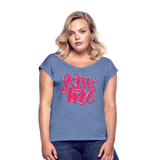 Kiss me fonts - Frauen T-Shirt mit gerollten Ärmeln - Denim meliert