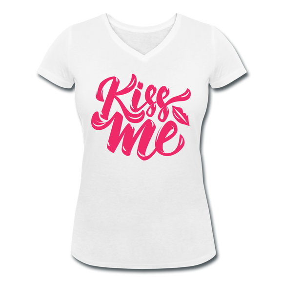 Kiss me font - Frauen Bio-T-Shirt mit V-Ausschnitt von Stanley & Stella - Weiß