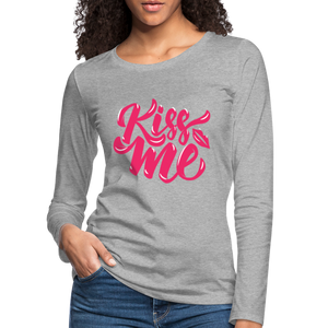 Kiss me fonts - Frauen Premium Langarmshirt - Bordeauxrot meliert