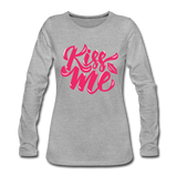 Kiss me fonts - Frauen Premium Langarmshirt - Grau meliert