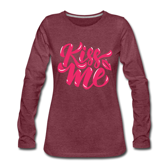 Kiss me fonts - Frauen Premium Langarmshirt - Bordeauxrot meliert