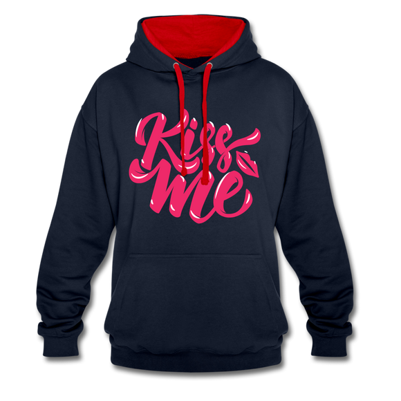 Kiss me fonts - Frauen Kontrast-Hoodie - Navy/Rot