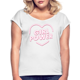 Girl Power - Frauen T-Shirt mit gerollten Ärmeln - Weiß