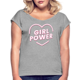 Girl Power - Frauen T-Shirt mit gerollten Ärmeln - Grau meliert