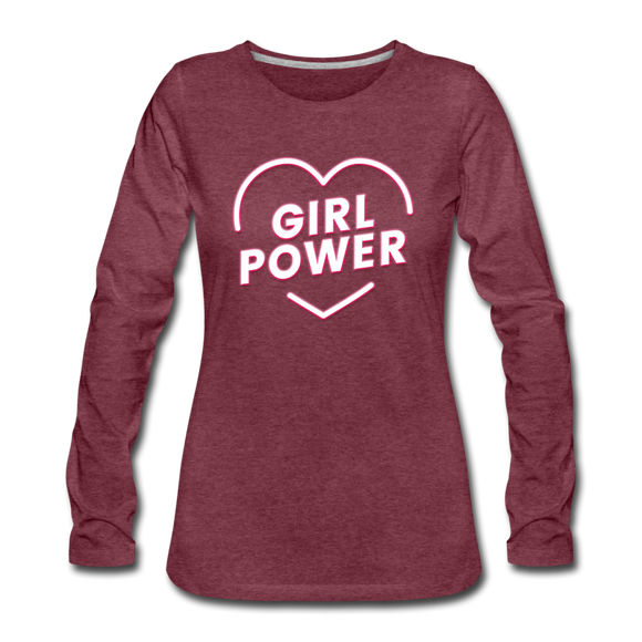 Girl Power - Frauen Premium Langarmshirt - Bordeauxrot meliert