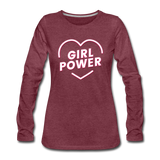 Girl Power - Frauen Premium Langarmshirt - Bordeauxrot meliert