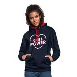 Girl Power - Frauen Kontrast-Hoodie - Navy/Rot