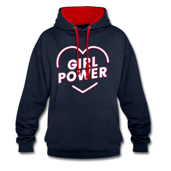 Girl Power - Frauen Kontrast-Hoodie - Navy/Rot