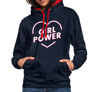 Girl Power - Frauen Kontrast-Hoodie - Navy/Rot