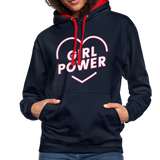 Girl Power - Frauen Kontrast-Hoodie - Navy/Rot