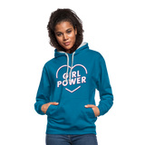 Girl Power - Frauen Kontrast-Hoodie - Pfauenblau/Grau meliert