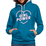 Girl Power - Frauen Kontrast-Hoodie - Pfauenblau/Grau meliert