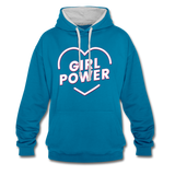 Girl Power - Frauen Kontrast-Hoodie - Pfauenblau/Grau meliert