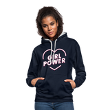 Girl Power - Frauen Kontrast-Hoodie - Navy/Grau meliert