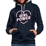 Girl Power - Frauen Kontrast-Hoodie - Navy/Grau meliert