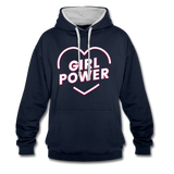 Girl Power - Frauen Kontrast-Hoodie - Navy/Grau meliert