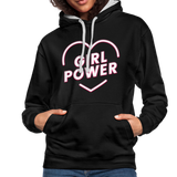 Girl Power - Frauen Kontrast-Hoodie - Schwarz/Grau meliert