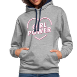 Girl Power - Frauen Kontrast-Hoodie - Grau meliert/Navy