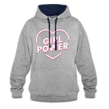 Girl Power - Frauen Kontrast-Hoodie - Grau meliert/Navy