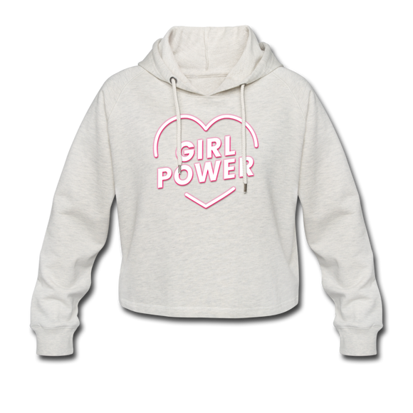 Girl Power - Frauen Cropped Hoodie - Beige meliert