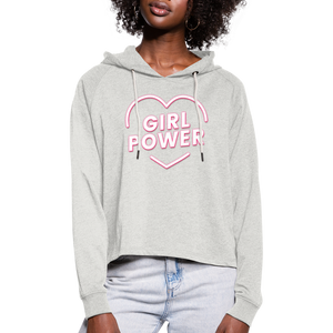 Girl Power - Frauen Cropped Hoodie - Beige meliert