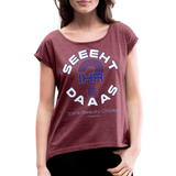 Seht Ihr Das Design Serie - Frauen T-Shirt mit gerollten Ärmeln - Bordeauxrot meliert