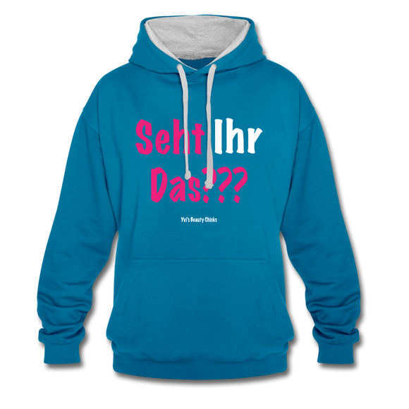 Seht Ihr Das Design - Frauen Kontrast-Hoodie - Pfauenblau/Grau meliert