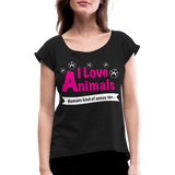 Animals - Frauen T-Shirt mit gerollten Ärmeln - Schwarz