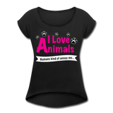 Animals - Frauen T-Shirt mit gerollten Ärmeln - Schwarz