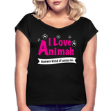 Animals - Frauen T-Shirt mit gerollten Ärmeln - Schwarz