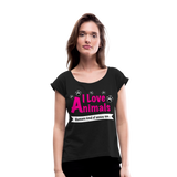 Animals - Frauen T-Shirt mit gerollten Ärmeln - Schwarz