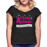 Animals - Frauen T-Shirt mit gerollten Ärmeln - Schwarz meliert