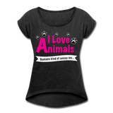 Animals - Frauen T-Shirt mit gerollten Ärmeln - Schwarz meliert