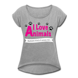 Animals - Frauen T-Shirt mit gerollten Ärmeln - Grau meliert