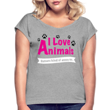 Animals - Frauen T-Shirt mit gerollten Ärmeln - Grau meliert