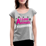 Animals - Frauen T-Shirt mit gerollten Ärmeln - Grau meliert