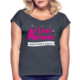 Animals - Frauen T-Shirt mit gerollten Ärmeln - Navy meliert